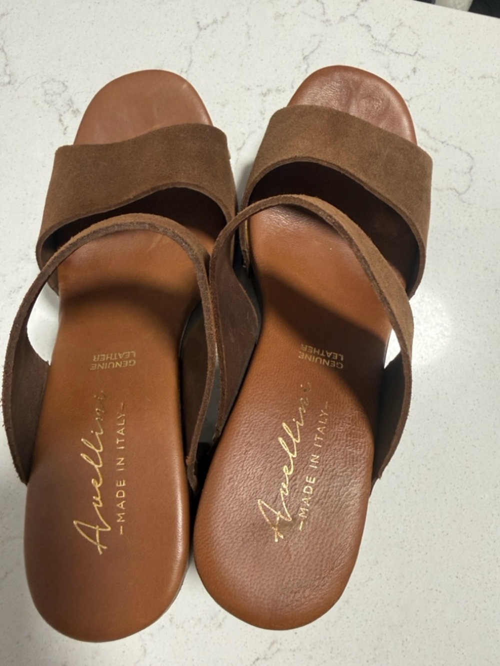 Aurelia Tan Brown Suede Slide Sandals with Back Strap